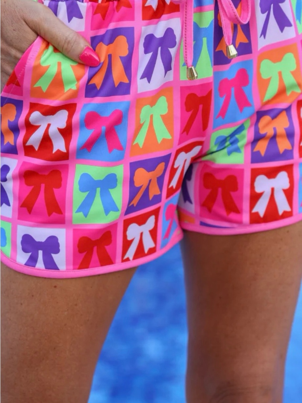 Jess Lea Bright Bow Print Drawstring Short  Size 3xl